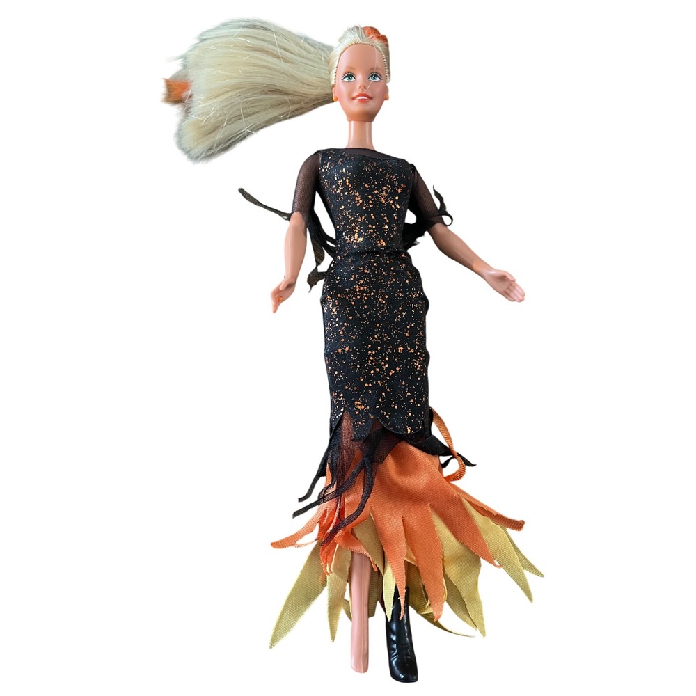 Mattel Barbie Halloween Star Doll Black Orange Flame Dress 2005 Missing Boot